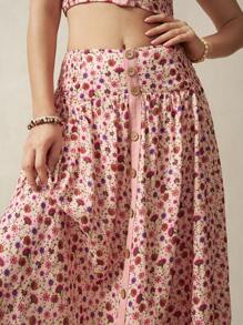 Bohemela Conjunto de dos piezas de top corto y falda de flores Ditsy para mujer para vacaciones