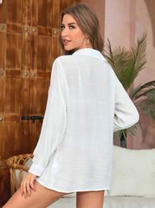 Swim Vcay Summer Beach Solid Open Front Kimono