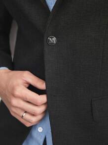 AKNOTIC Business Casual 商务休闲男士编织人字纹西装外套，适合春夏季和秋冬季 - 黑色 - 查看 6