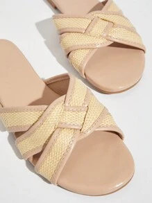 SHUZIA Women Weave Design Plain Open Toe Flat Sandals For Daily Wear - Apricot - View 4