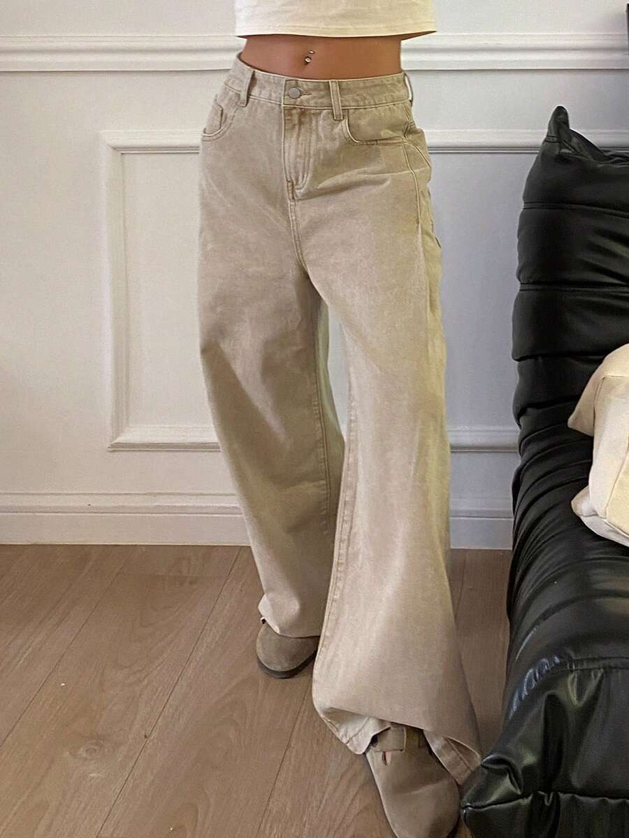 DAZY Ladies' Flared Jeans With Bleach Wash And Distressing,Ladies