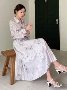 DAZY 女士时尚印花衬衫和裙子两件套，秋季女装 - 紫色 - 查看 7