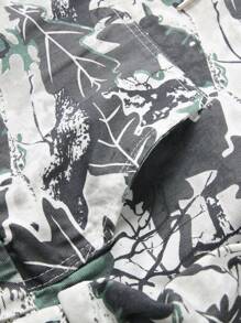 Manfinity Hypemode 男款春秋植物印花長袖束繩帽外套，休閒丹寧夾克 - 彩色 - 查看 6