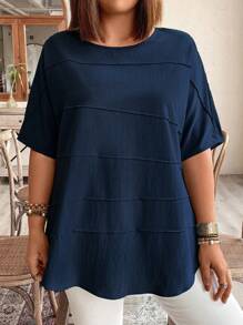 Plus Size Solid Color Round Neck Batwing Sleeve Casual Summer Shirt