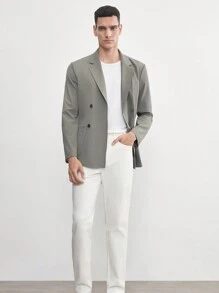 Manfinity VCAY UPF 男士复古风格梭织商务休闲修身双排扣口袋西装外套，适合秋冬