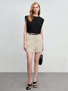 SHEIN BIZwear Ladies' Fashionable Simple Solid Color Shorts, Suitable For Daily Wear In Summer - Beige - View 3