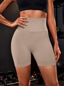 Easithlete Quần short thể thao mùa hè co giãn cạp cao màu trơn, quần short tập gym, quần short đi xe đạp - màu nâu - Xem 3