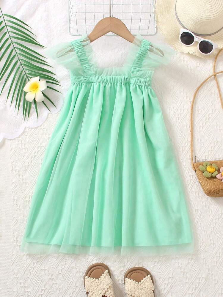 Young Girl Holiday Floral Embroidery Puff Sleeve Loose Dress With Woven Collar, Spring/Summer, Warm And Cozy