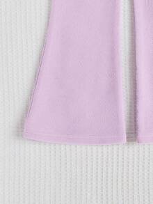 SHEIN Young Girl 2pcs Heart Print Flare Leg Pants - Purple - View 5