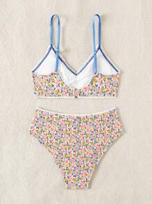 SHEIN Swim Women's Ditsy Floral Sexy Bikini Set For Vacation, Random Print Pattern,Summer Beach