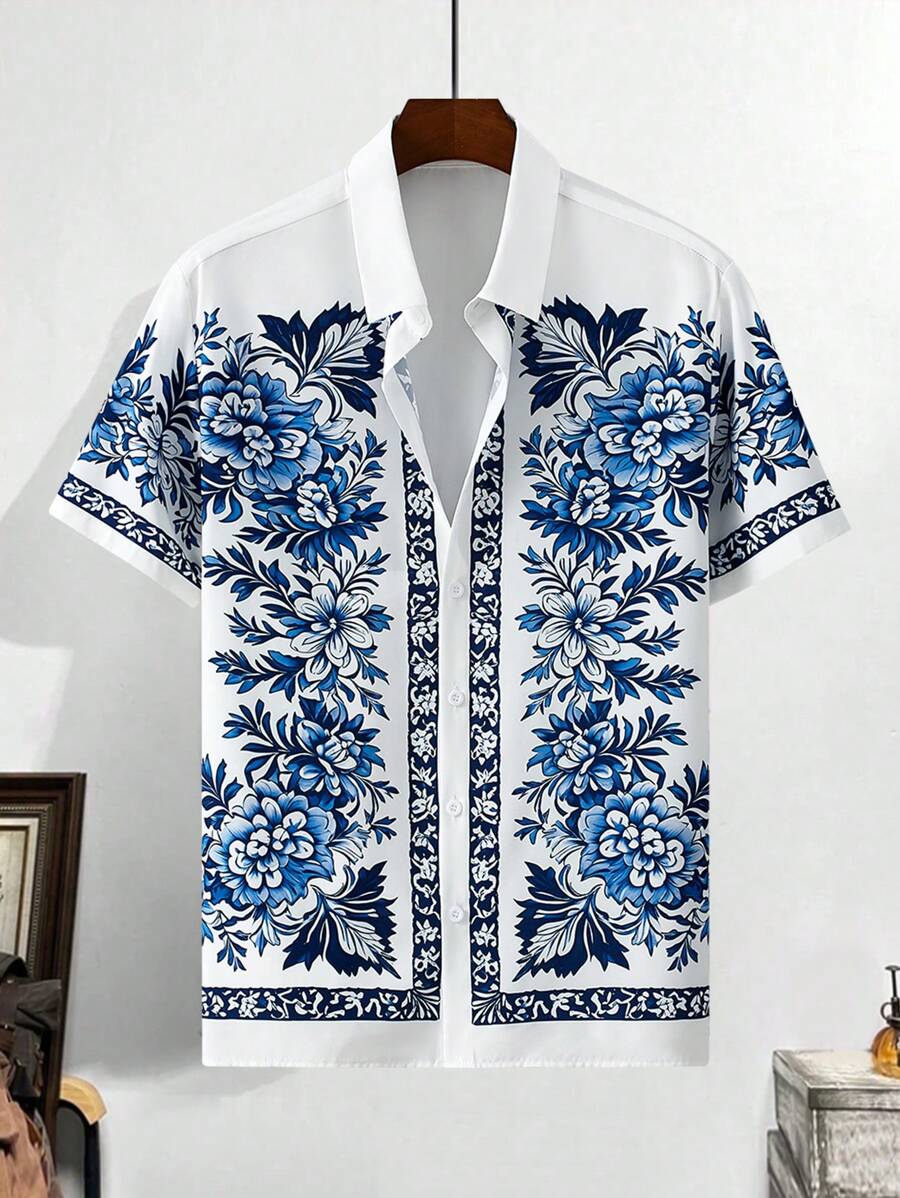 Manfinity RSRT Men's Summer Holiday Floral Print Short Sleeve Casual Shirt SHEIN