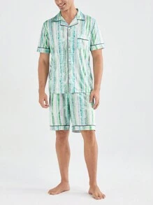 Contrasting Trim Short Sleeve Top And Shorts Homewear Set