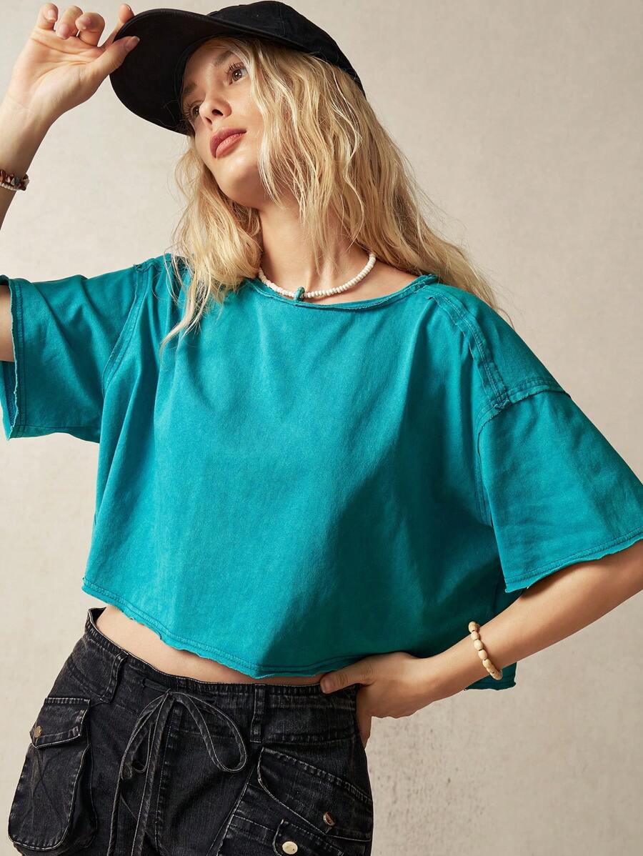 Bohemela 女式宽松常规款度假 T 恤 - 藍色 - 查看 1