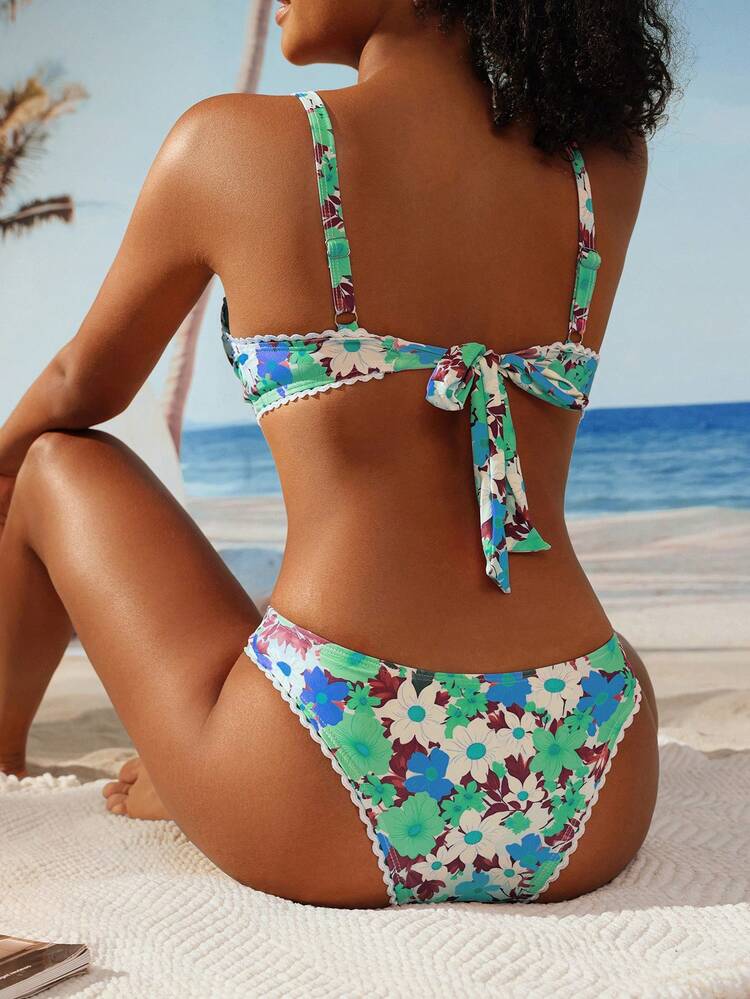 Women's Resort Beach Flower Printed Bikini Set,Summer Beach