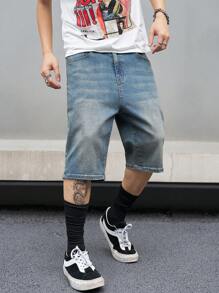 Manfinity Homme Men's Casual Denim Bermuda Shorts With Pockets - Blue - View 5