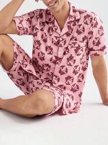 Men's Allover Print Short Sleeve And Shorts Homewear Set, Summer - Multicolor - View 2