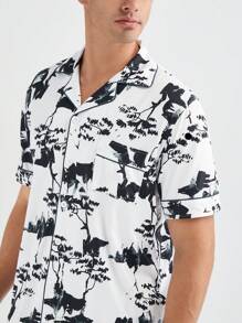 Men's Allover Print Button-Up Short Sleeve Top And Shorts Set, Summer Pajamas - Multicolor - View 6