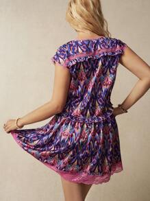 Bohemela Vestido de mujer con cuello en V con patrón retro de vacaciones - Multicolor - Ver 2