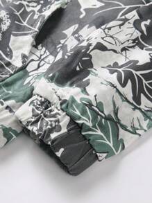 Manfinity Hypemode 男款春秋植物印花長袖束繩帽外套，休閒丹寧夾克 - 彩色 - 查看 7