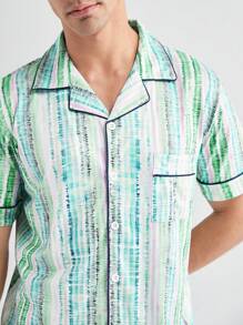 Contrasting Trim Short Sleeve Top And Shorts Homewear Set
