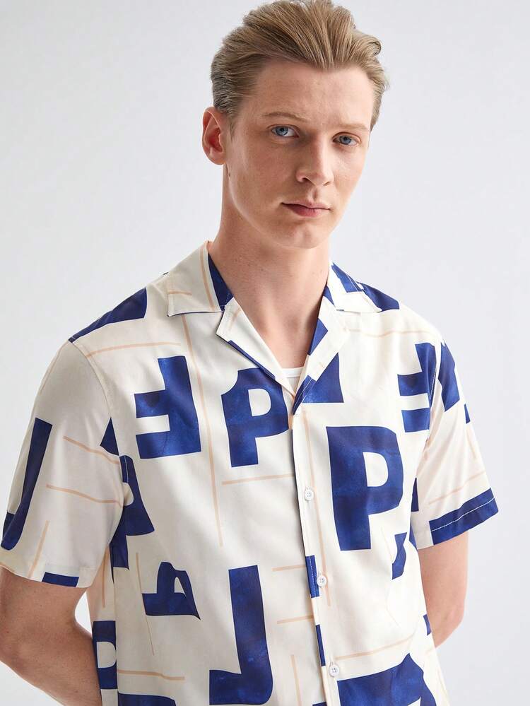 New Men's Casual Digital Printed Short-Sleeved Shirt In Shuttle Weaving Style