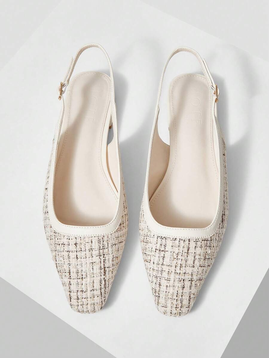 MOTF PREMIUM WOMEN'S SQUARE TOE SLINGBACKS FLAT SHOES VACATION SHOES, FOR SUMMER NEW YEAR HOLIDAY, SPRING SHOES SPRING BREAK EASTER FOR CHRISTMAS - Beige - View 1