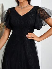 SHEIN Belle Stylish And Elegant Black Tulle Evening Dress For Bridesmaid