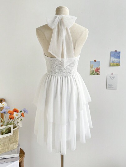 Soleia Women's Wedding Season Halter Neck Backless Tulle A-Line Dress