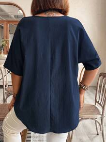 Plus Size Solid Color Round Neck Batwing Sleeve Casual Summer Shirt