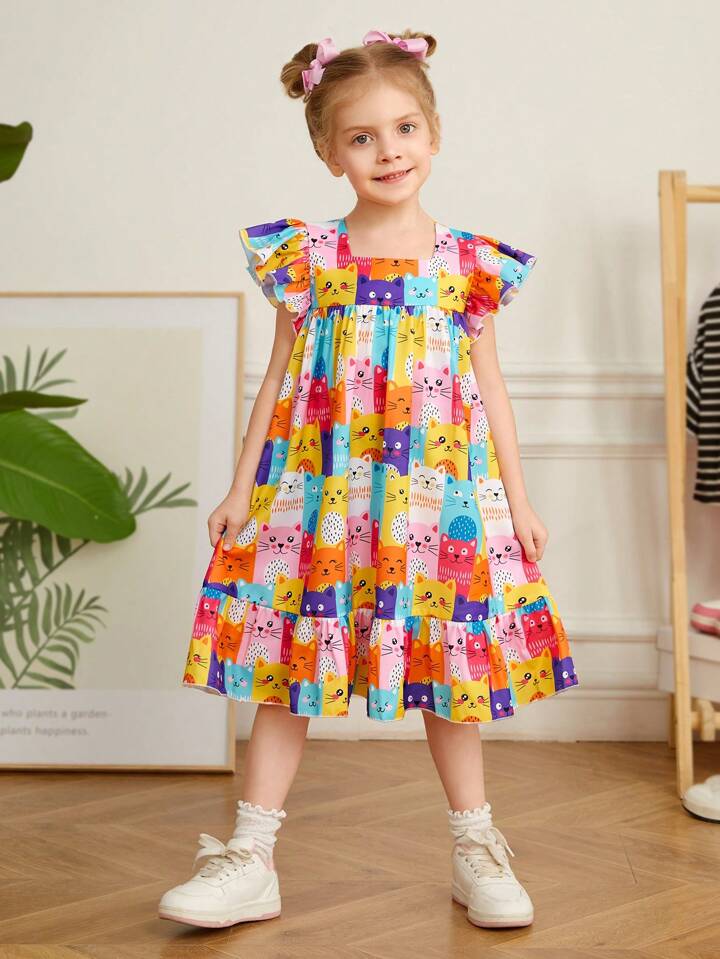 SHEIN 猫柄 キャスキッドソン風 ガールズ ニット スクエアネック