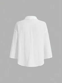 SHEIN Tween女孩日常休閒春夏套裝-編織純色襯衫和針織純色短袖上衣套裝 - 彩色 - 查看 11