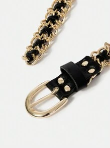 SHEIN BAE حزام معدني/نسيج معدني من القاعدة الأساسية الجميلة للسيدات، مناسب للأزياء الكاجوال قطعة واحدة