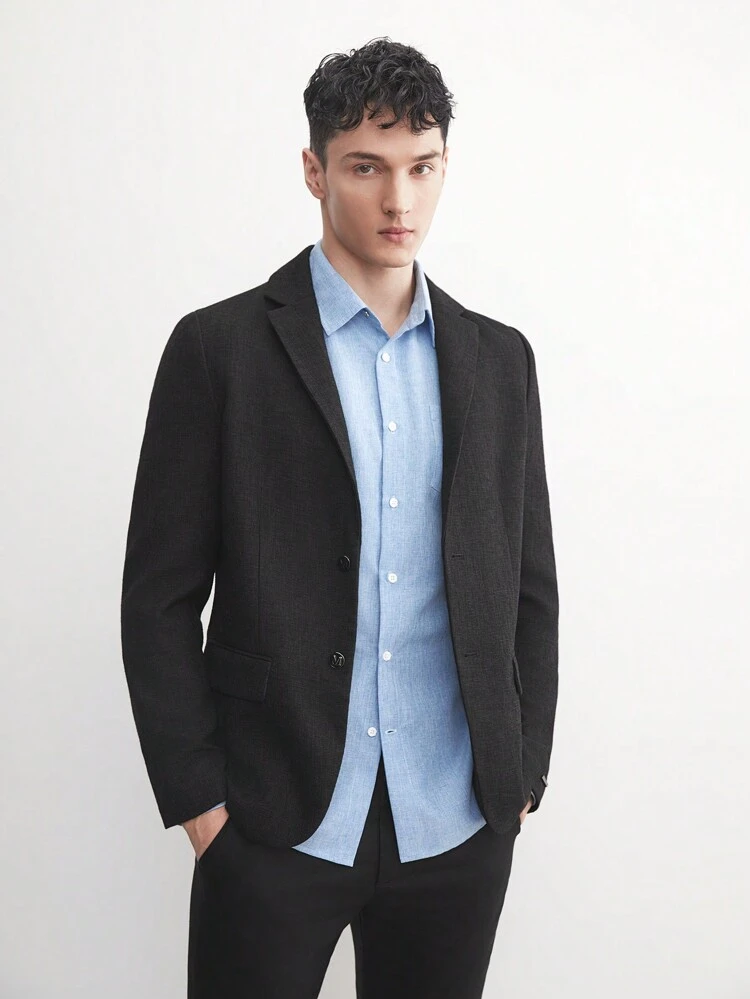 Business Casual Men's Woven Herringbone Blazer, Suitable For Spring/Summer, For Fall Winter