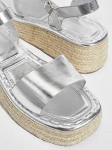 SHUZIA Women's Wedge Heel Thick Sole Silver Sandals With Open Toe