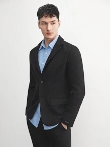 AKNOTIC Business Casual 商务休闲男士编织人字纹西装外套，适合春夏季和秋冬季 - 黑色 - 查看 4