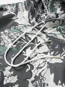 Manfinity Hypemode 男款春秋植物印花長袖束繩帽外套，休閒丹寧夾克 - 彩色 - 查看 4