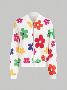 EMERY ROSE Casual Flower Print Baseball Collar Jacket Fall Winter Cloth For Women - Multicolor - View 4