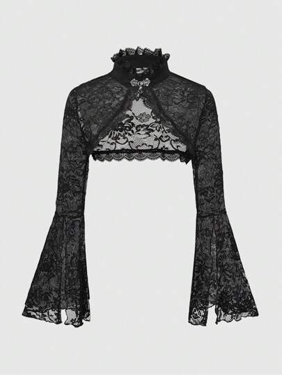 Gothic Style Bell Sleeve Lace Open Front Fashion Top