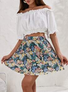 SHEIN Cottnline WOMEN BOTTOM PILED MINI SKIRT - Multicolor - View 3