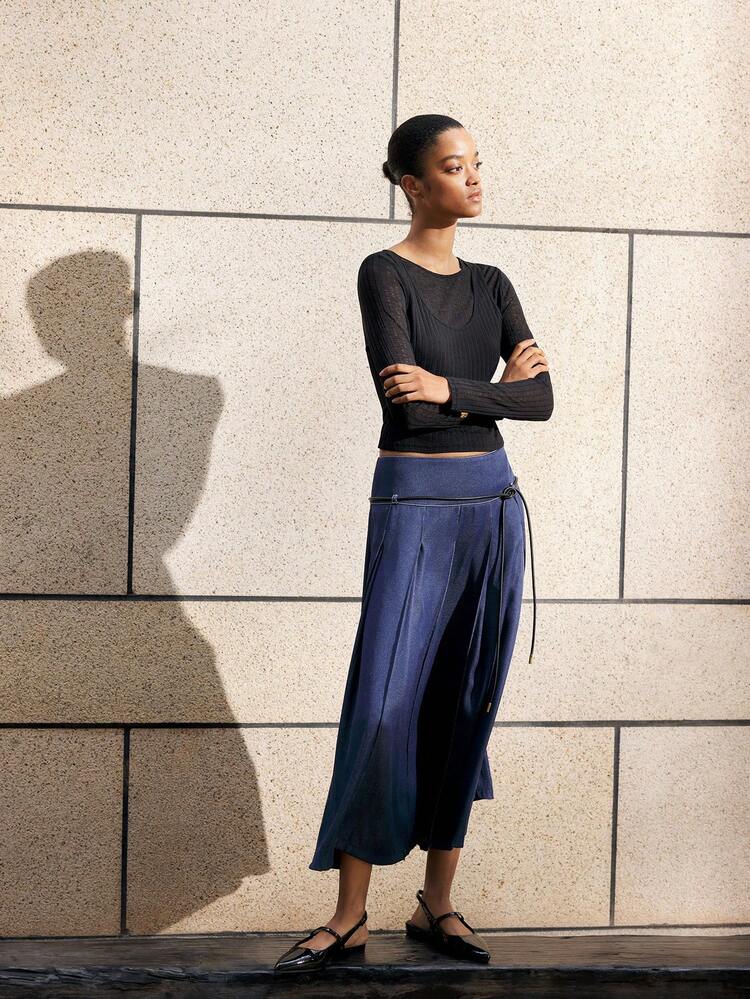 Women's Spring Summer Casual Outstitched Pleated Skirt