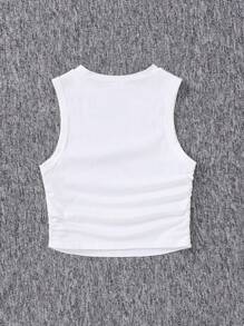 SHEIN 少女針織純色星型褶皺休閒上衣 - 白色 - 查看 2