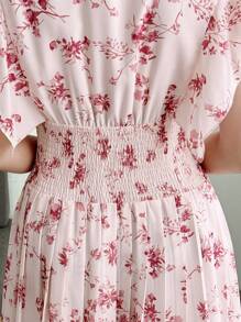 FRIFUL Women's Summer Floral Printed Cap Sleeve Midi Dress With Ruffled Trim Sundress