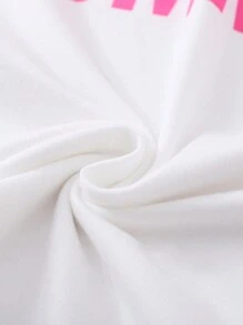 SHEIN Tween Girl Casual Knitted Round Neck Short-Sleeved T-Shirt With Letter Print And Color Block Shorts Set, Daily Wear