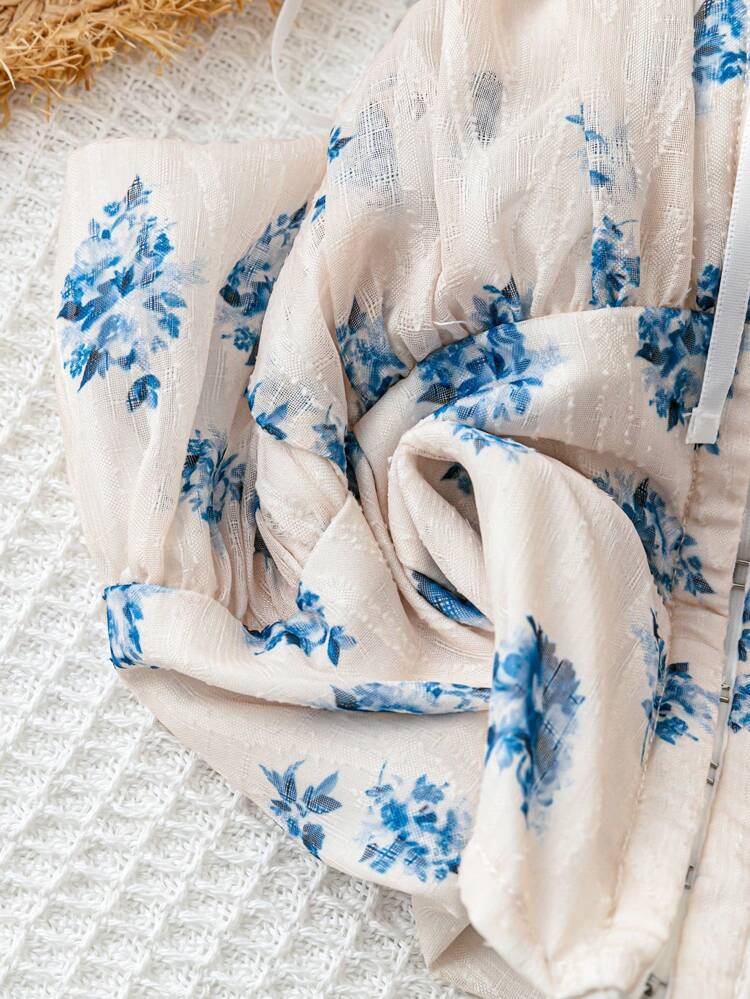 Women's Holiday Style Blue Rose Print Texture Chiffon Material Front Center Hook Bow Tie Decoration Summer Graduation Season Wedding Season Cute Lunch Tank Top