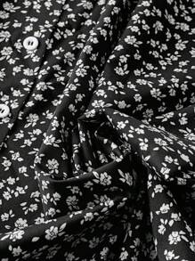 SHEIN LUNE 大码碎花度假休闲半身裙，前排纽扣，超长女装 - 黑色 - 查看 3