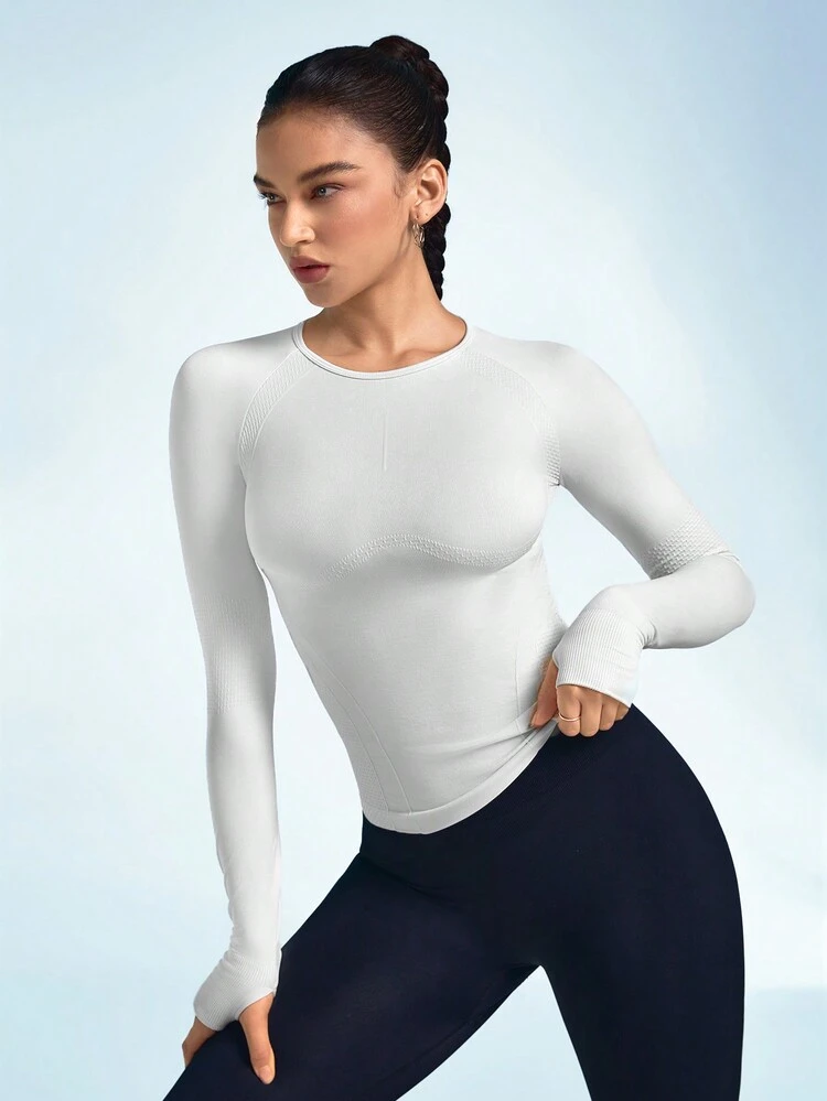 Seamless Raglan Long Sleeve Sports T-Shirt Gym Top