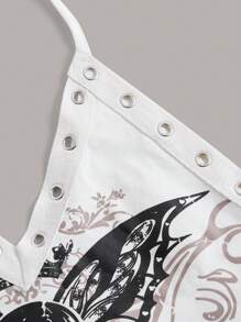 ROMWE PUNK 骷髅和口号图案系带露背吊带上衣享受脱颖而出的休闲时光保持激情 - 白色 - 查看 3