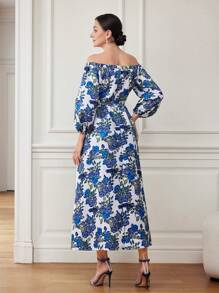 Mulvari Rochie de vară pentru femei, cu mânecă lanternă, cu imprimeu floral, lung, elegantă, pentru vacanță