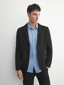 AKNOTIC Business Casual 商务休闲男士编织人字纹西装外套，适合春夏季和秋冬季 - 黑色 - 查看 12