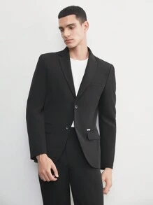 AKNOTIC Business Casual 易護理2入組男士老錢款黑色彈性織物西裝 - 黑色 - 查看 9